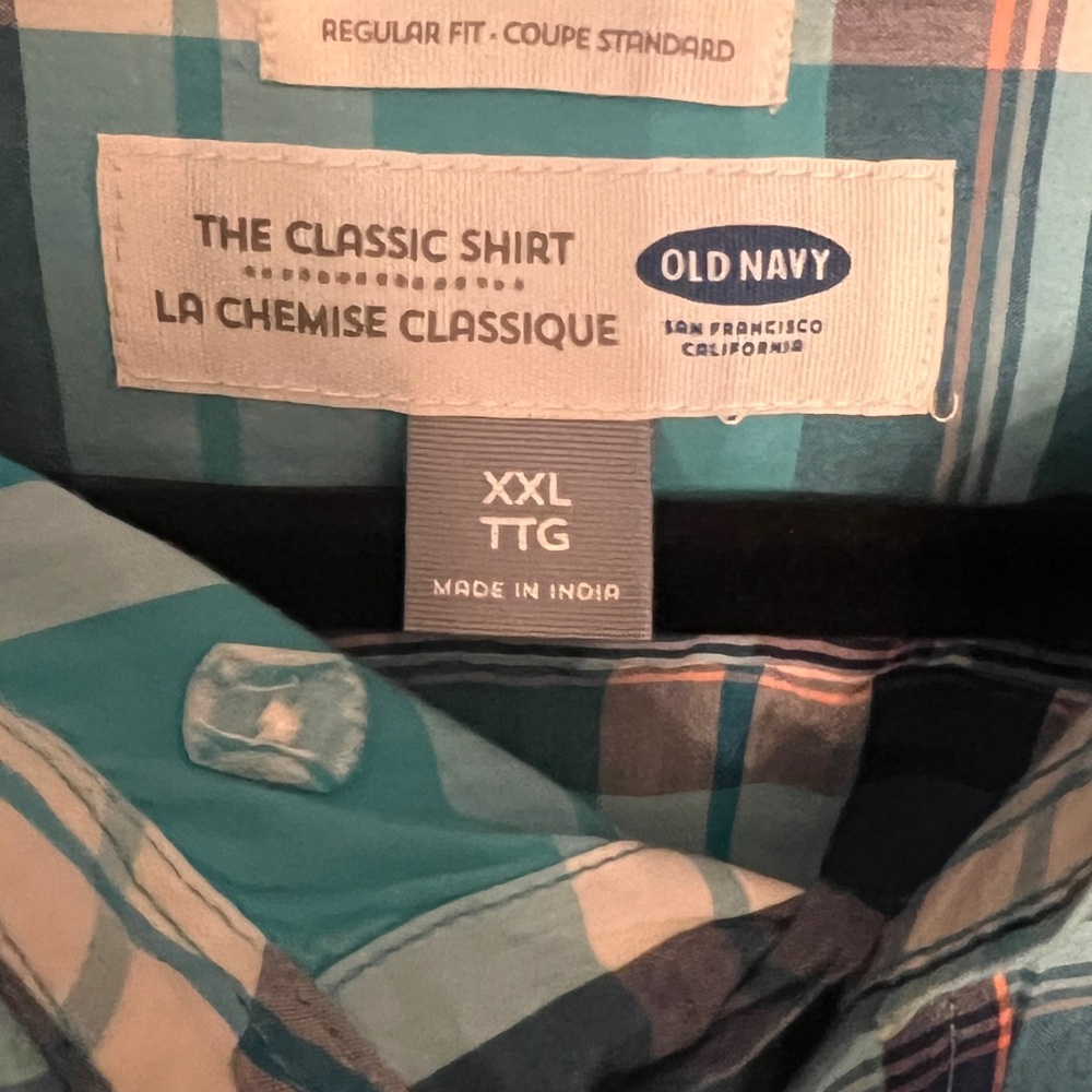 Old Navy Men's Turquoise‎ and Navy Plaid Shirt - Picture 3 of 3